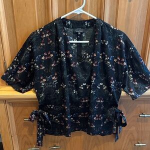 Lucky Brand Navy Floral Wrap Blouse